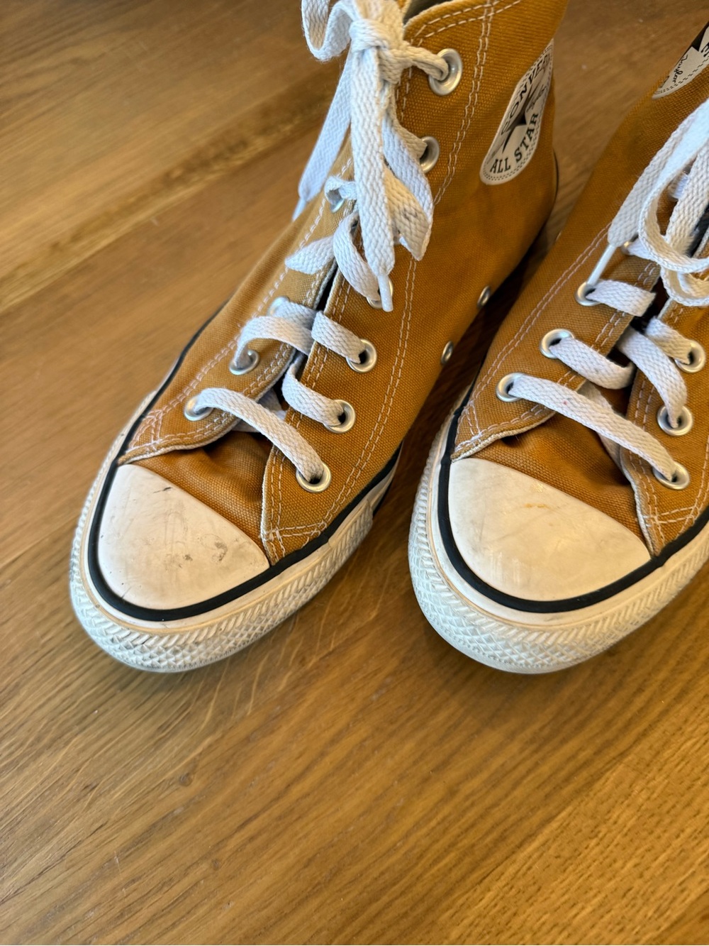 Converse High-Top Sneakers in Mustard Yellow and White